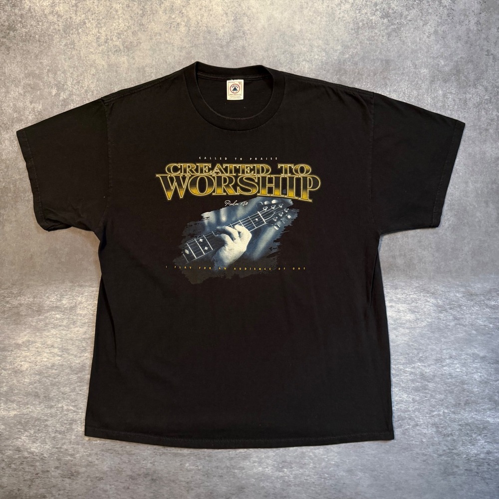Vintage Created To Worship T Shirt Guitar Jesus Music Psalm 150 Delta Men XL
